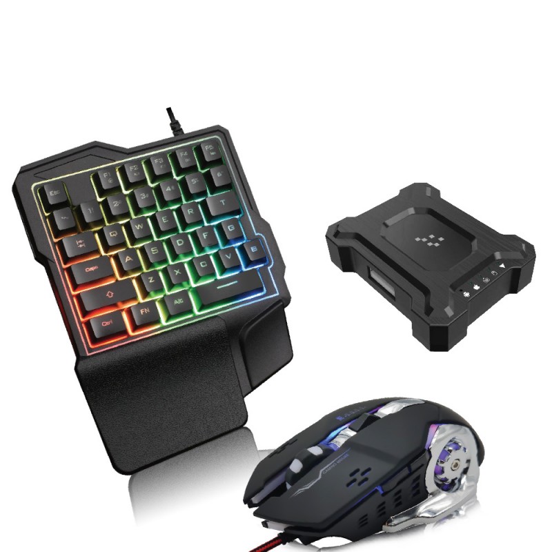Gaming One-Handed Keyboard and Mouse with Bluetooth Converter