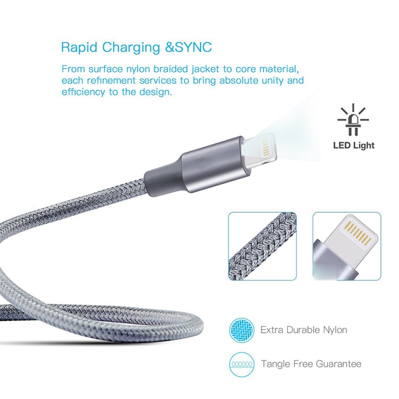 LED Torch Lightning Nylon Braided Cable
