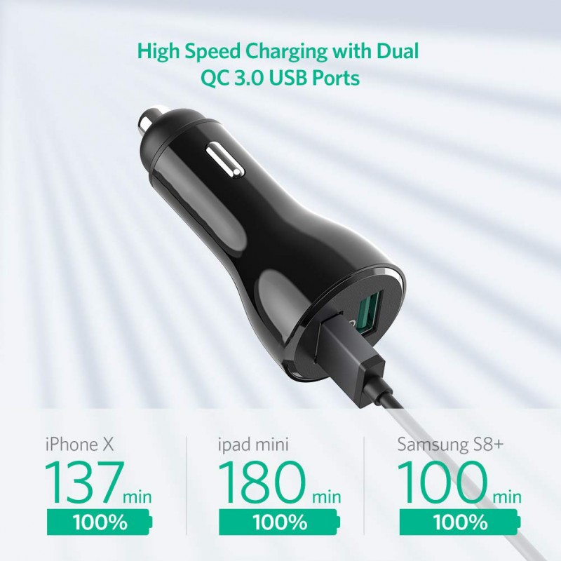 Dual Port Car Charger with 3 in 1 Cable