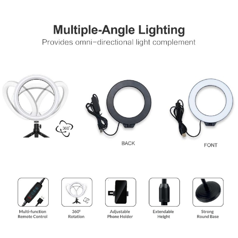 Desktop Stand with Selfie LED Ring Light