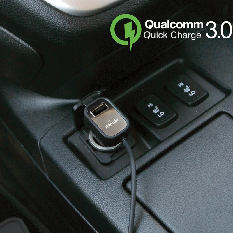 Qualcomm Quick Charge 3.0 Car Charger with Single USB Port and Built-in Type-C Cable