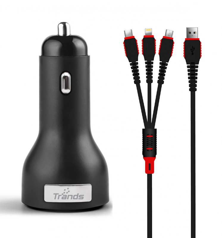 Dual Port Car Charger with 3 in 1 Cable