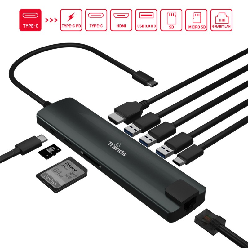 9 in 1 Multi-functional Type-C USB Hub Adapter