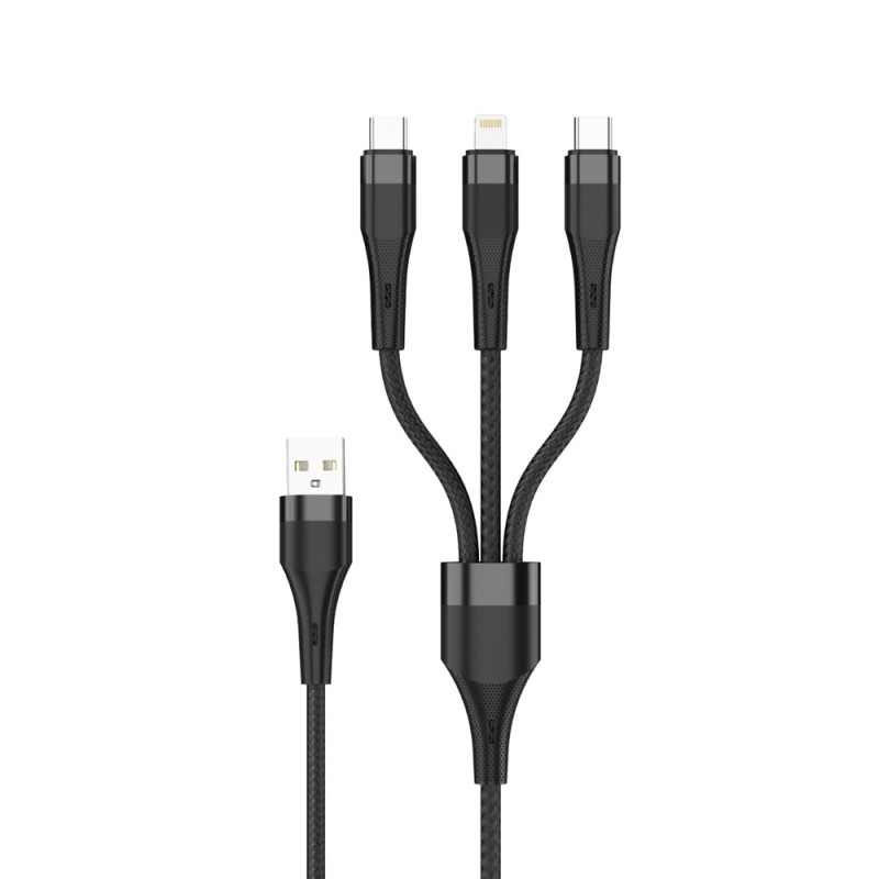 60W 3 in 1 Dual Type-C and Lightning Cable