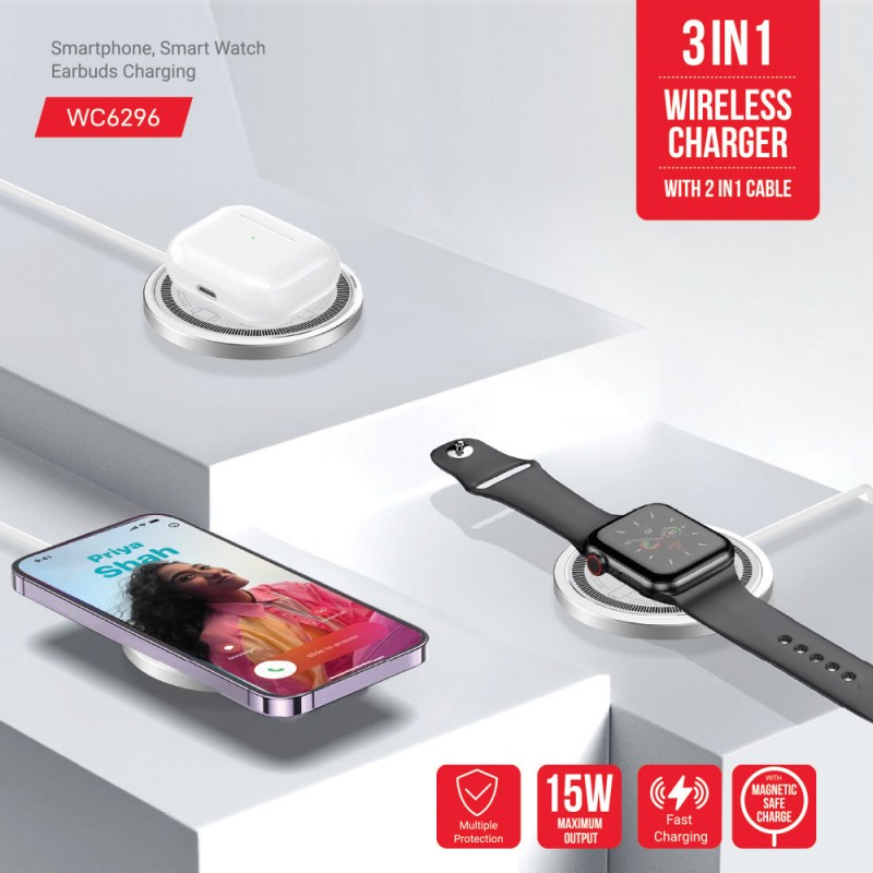 3 in 1 Wireless Charger with 2 in 1 Cable