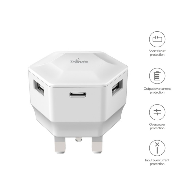 15W Dual Port Travel Charger with Type-C Port