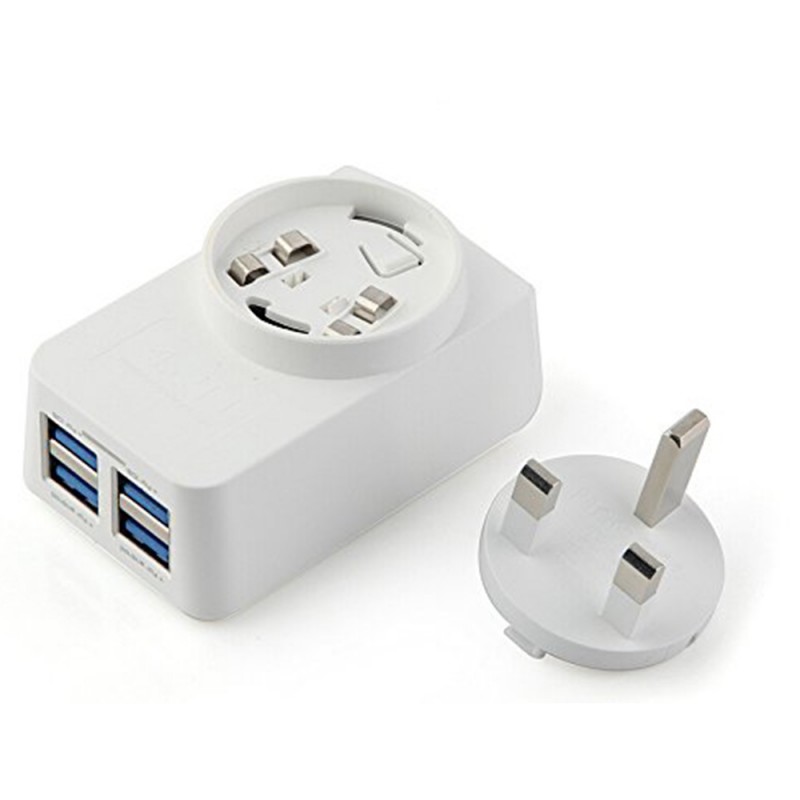 4 Port USB AC Adapter with Replaceable Plug 