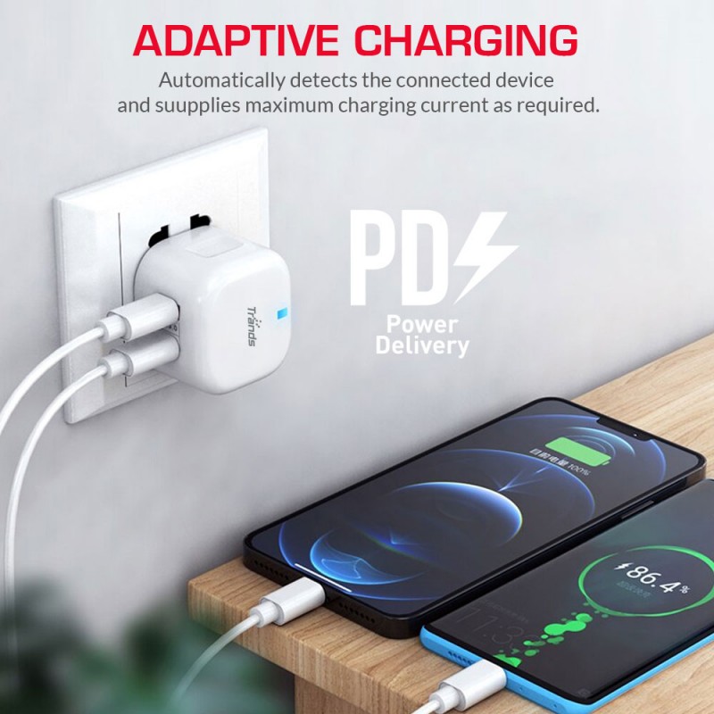 30W PD Travel Charger with Dual Port (Type-C and USB)