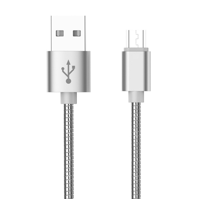 Metal Coiled Double Sided Micro USB to USB 2.0 Charging and Sync Data Cable