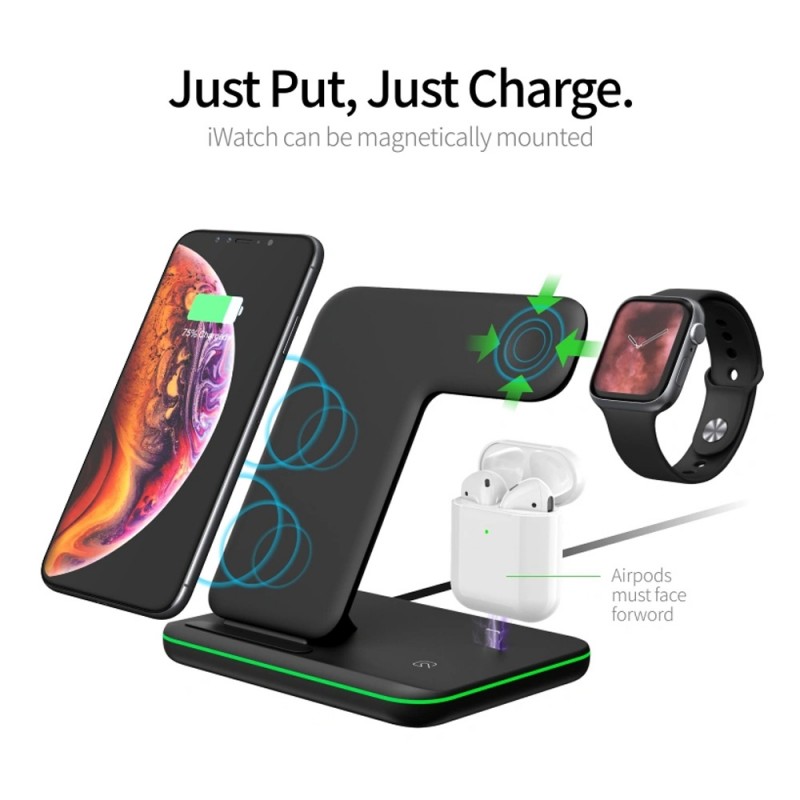 3 in 1 Wireless Charger for Smartphone, iWatch and Air Pods