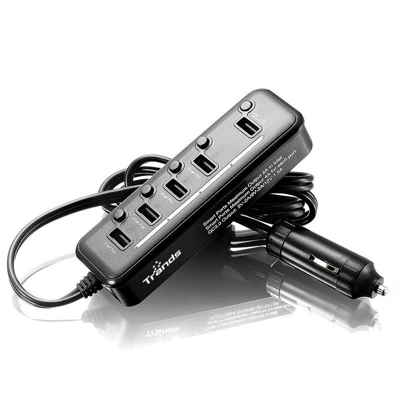5 Port USB Car Charger with 3 Feet Extension Cord