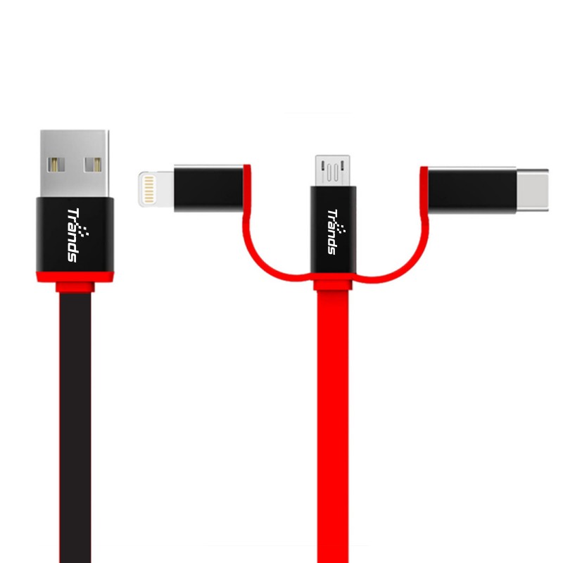 3 in 1 USB Flat Cable with Lightning, Micro USB and Type-C Connectors
