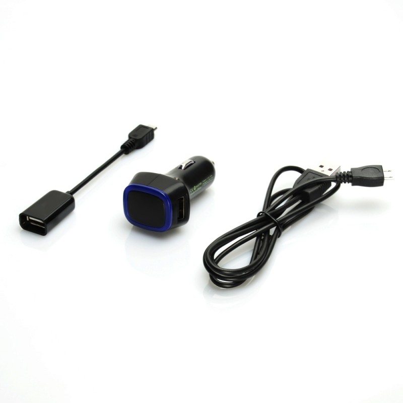 3 in 1 Dual Port Car Charger with Micro USB OTG Cable and Micro USB Data Cable